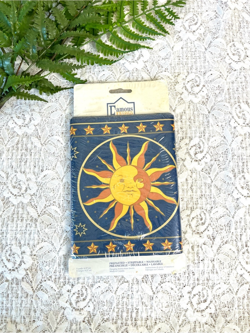 NWT Deadstock Vintage Celestial Sun and Moon Wallpaper Border 5 Yards